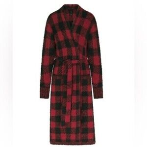 NWT SKIMS Black and Red Check Unisex Robe Size S/M very oversized and cozy!